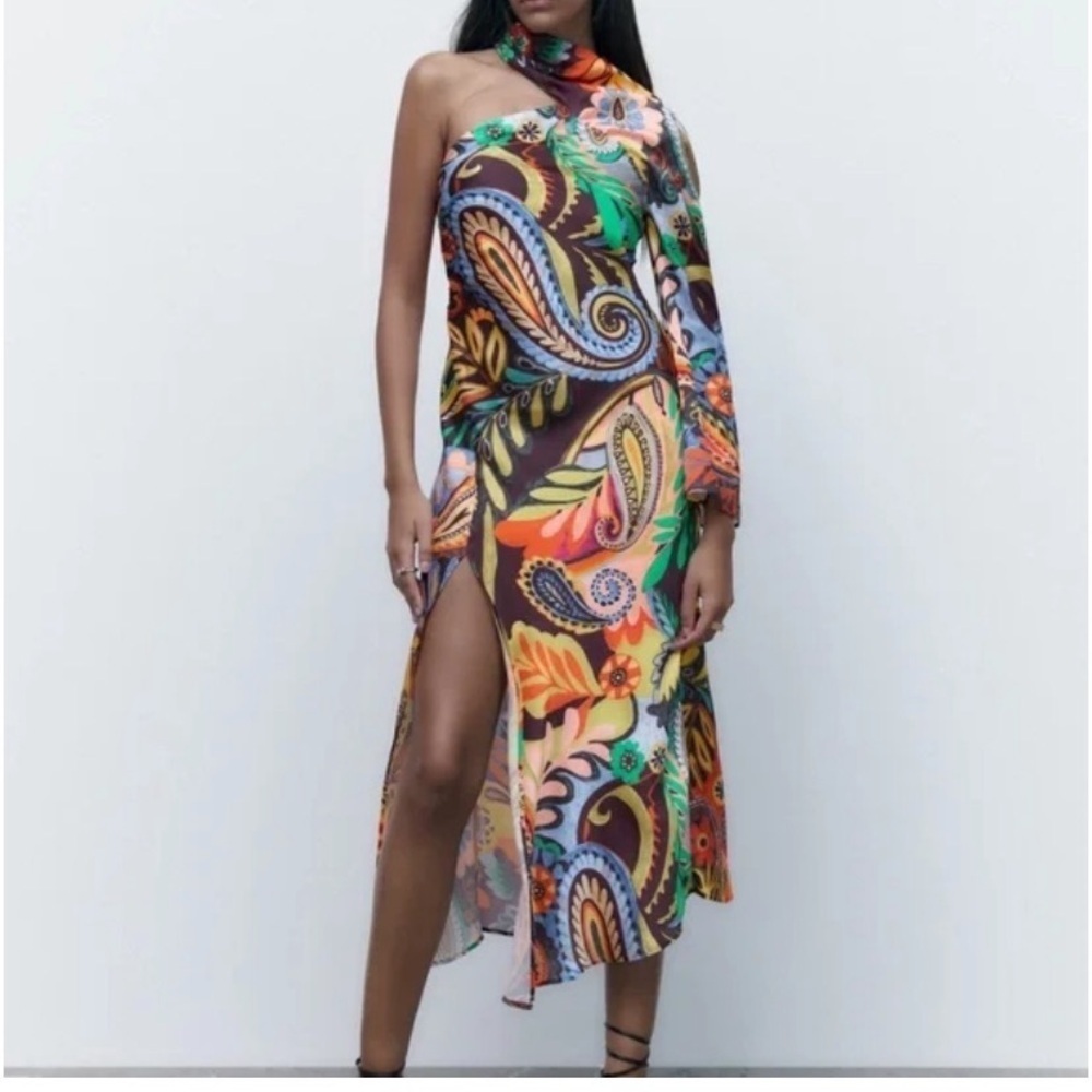 ZARA PAISLEY DRESS ASYMMETRIC HEM NWT boho summer FORMAL PARTY BLOGGER fav rare - Picture 2 of 10